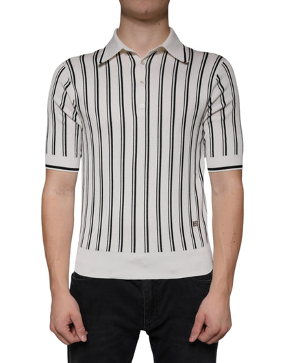 Dolce &amp; Gabbana White Black Stripe Polo Short Sleeve T-shirt