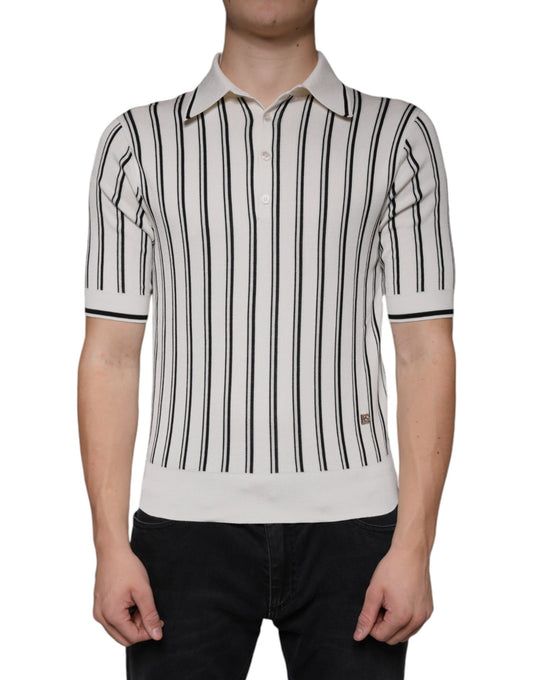 Dolce &amp; Gabbana White Black Stripe Polo Short Sleeve T-shirt