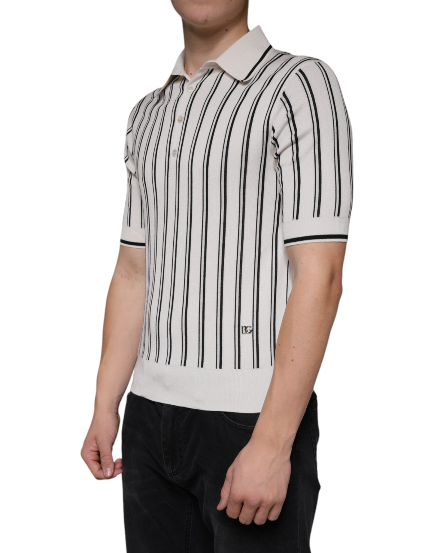 Dolce &amp; Gabbana White Black Stripe Polo Short Sleeve T-shirt
