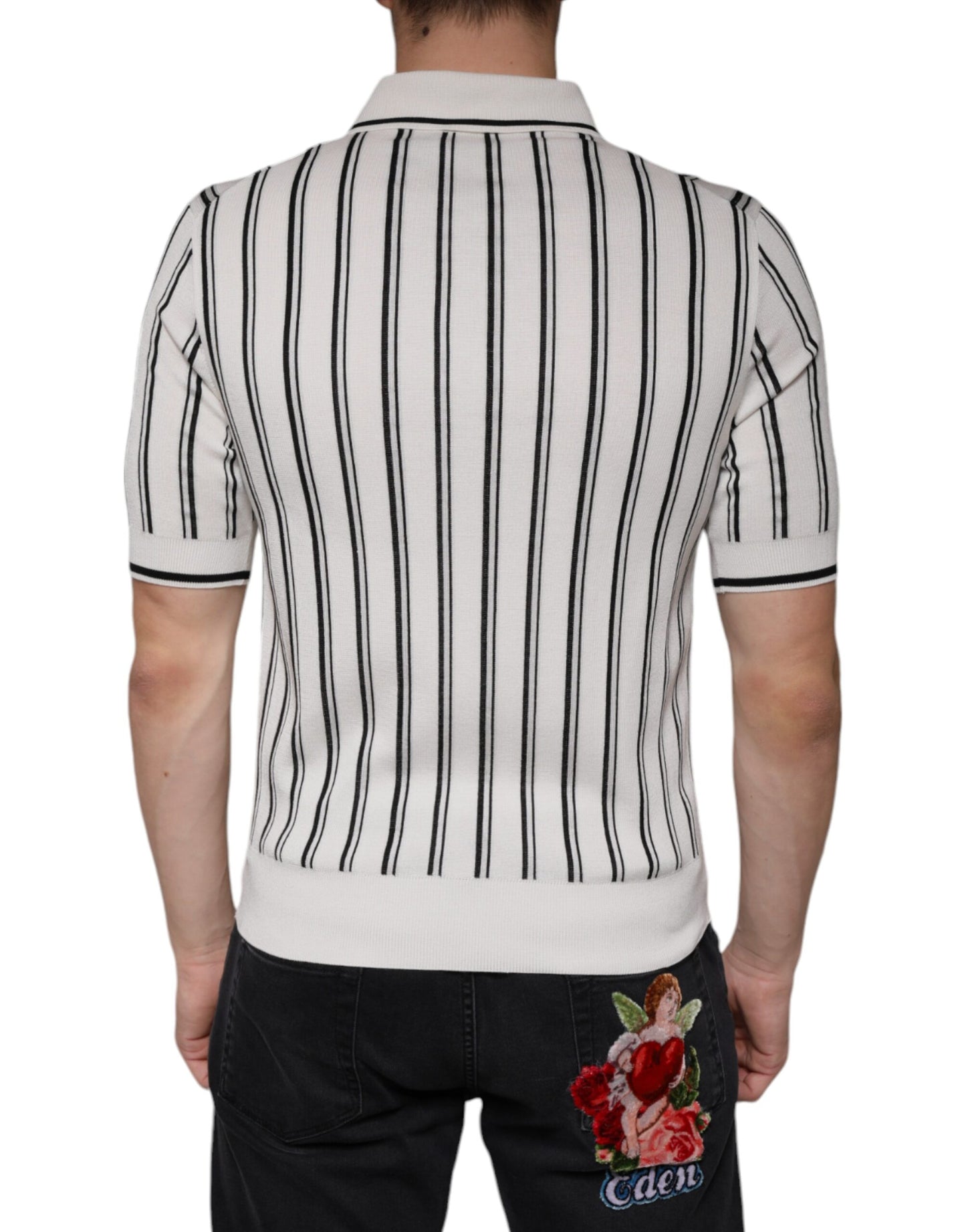 Dolce &amp; Gabbana White Black Stripe Polo Short Sleeve T-shirt