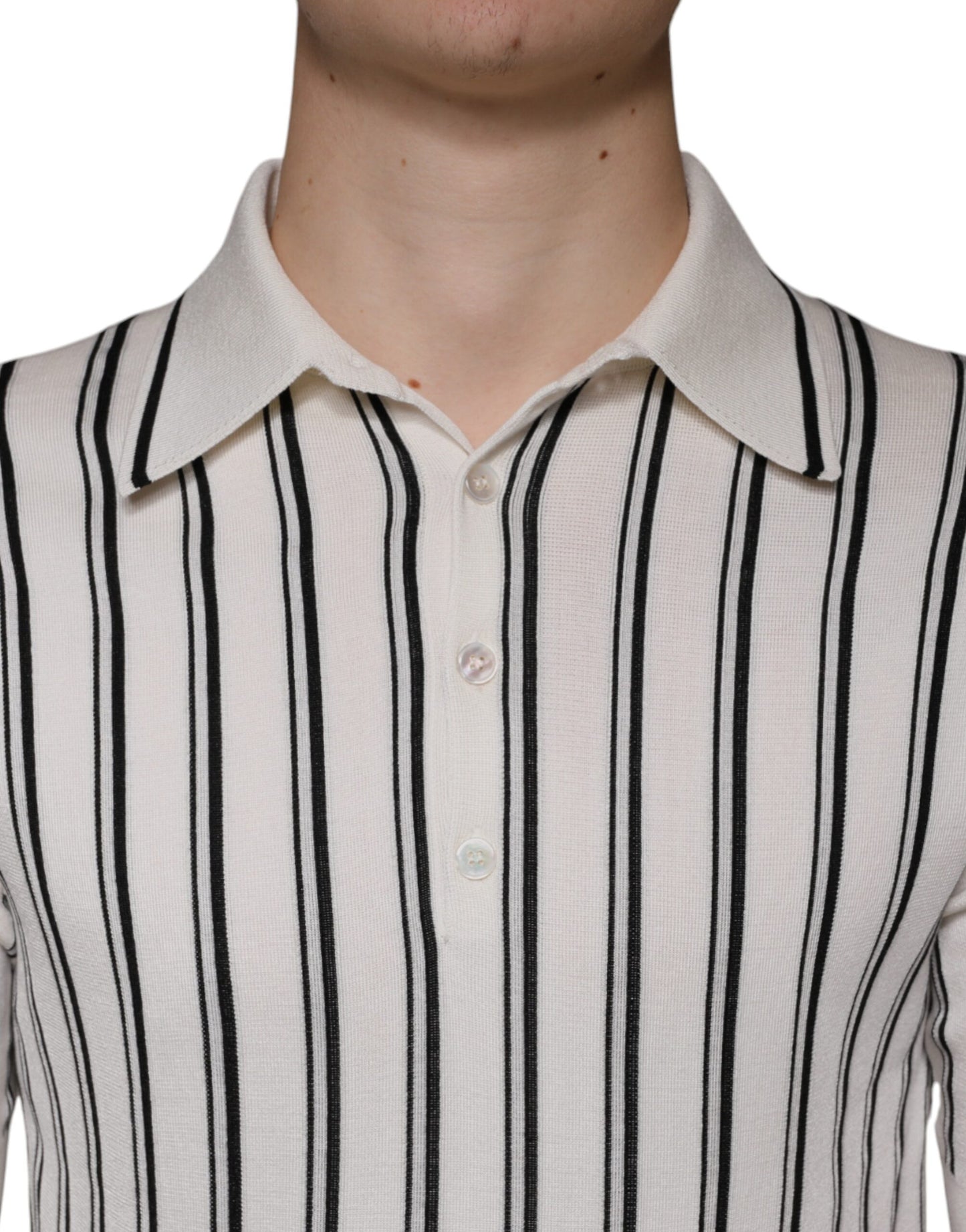 Dolce &amp; Gabbana White Black Stripe Polo Short Sleeve T-shirt
