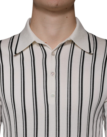 Dolce &amp; Gabbana White Black Stripe Polo Short Sleeve T-shirt