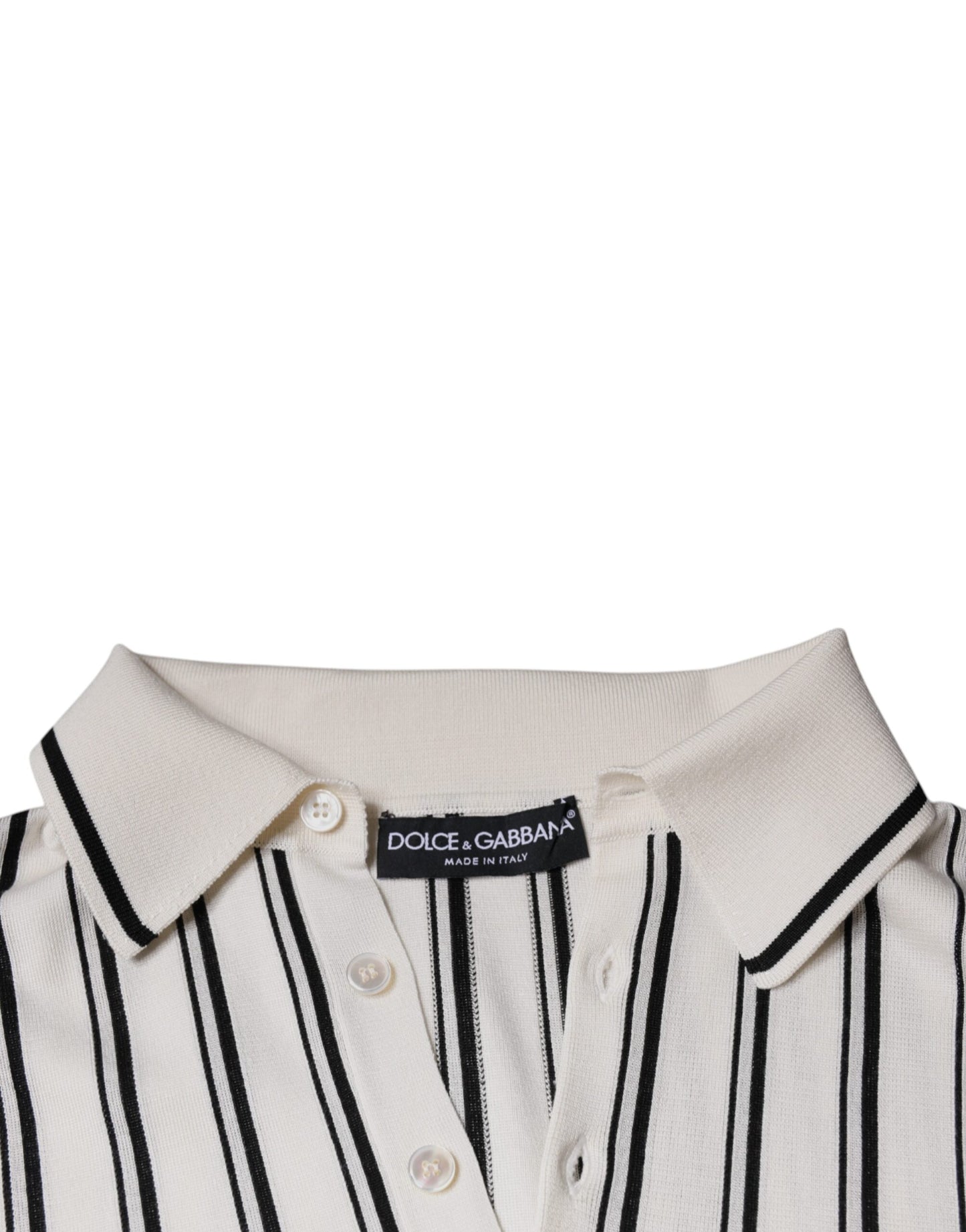 Dolce &amp; Gabbana White Black Stripe Polo Short Sleeve T-shirt