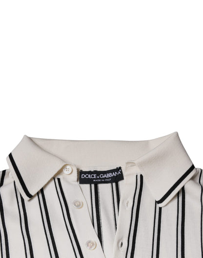Dolce &amp; Gabbana White Black Stripe Polo Short Sleeve T-shirt