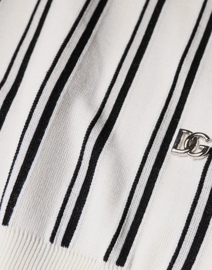Dolce &amp; Gabbana White Black Stripe Polo Short Sleeve T-shirt