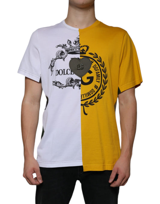 Dolce &amp; Gabbana White Yellow Logo Print Short Sleeve T-shirt