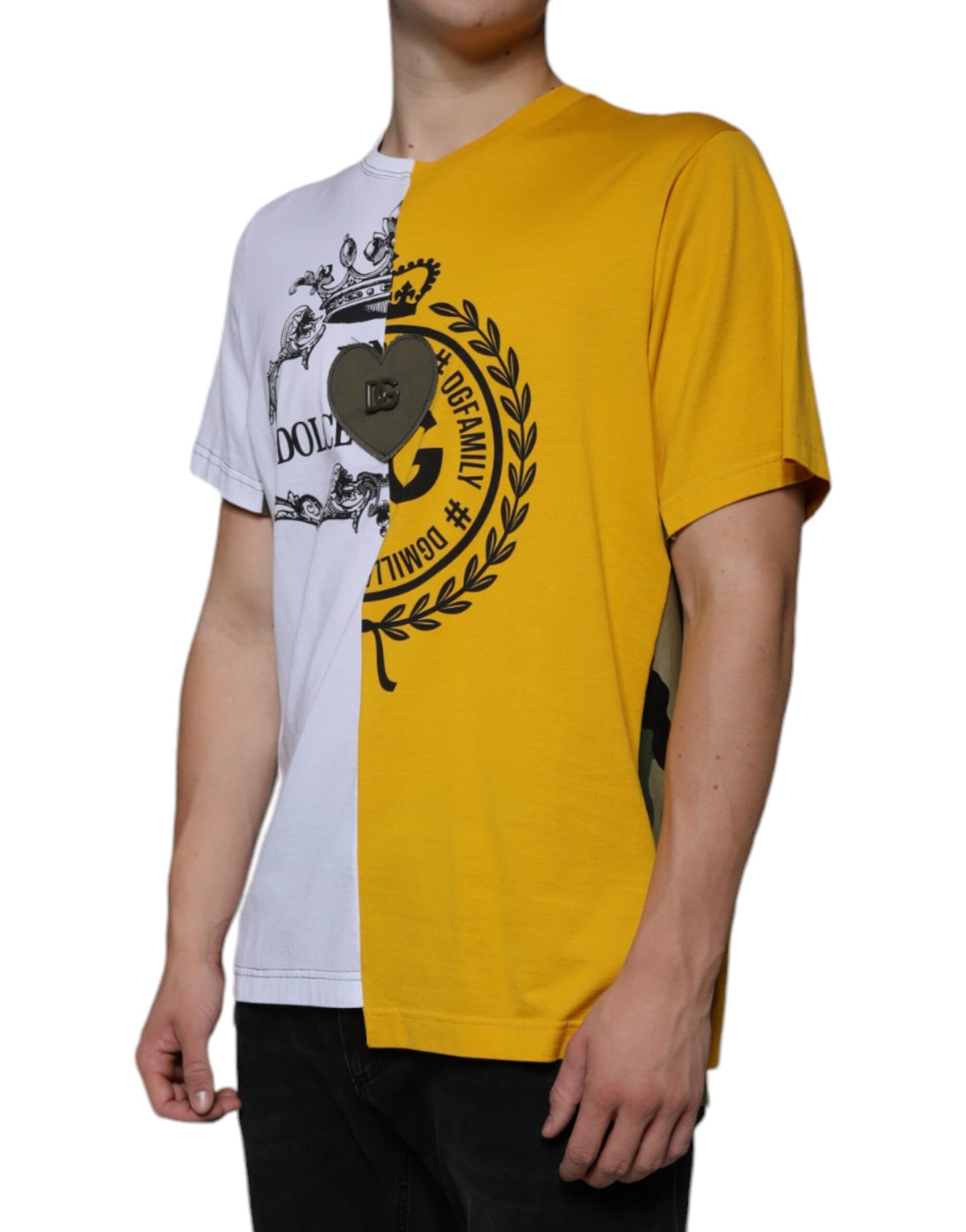 Dolce &amp; Gabbana White Yellow Logo Print Short Sleeve T-shirt