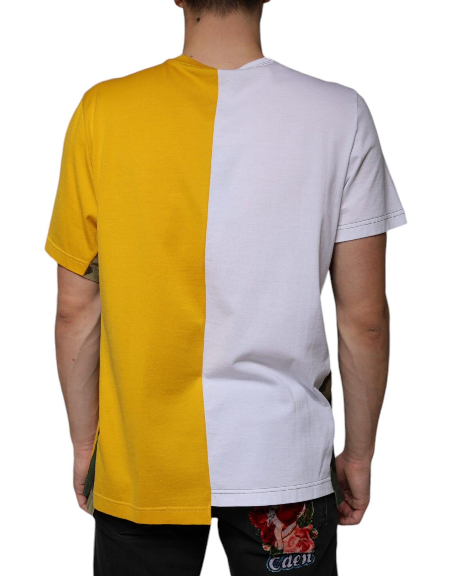 Dolce &amp; Gabbana White Yellow Logo Print Short Sleeve T-shirt