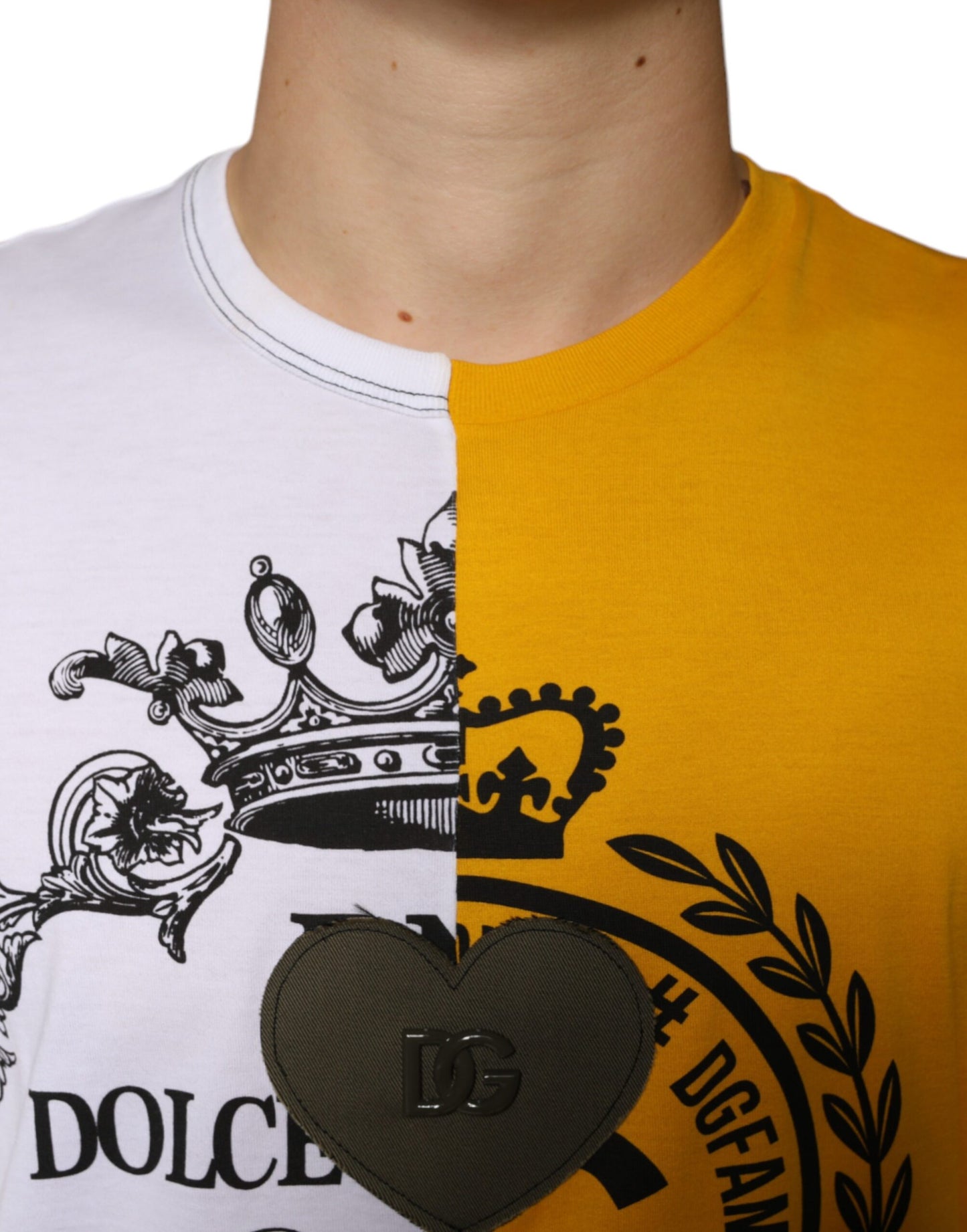Dolce &amp; Gabbana White Yellow Logo Print Short Sleeve T-shirt