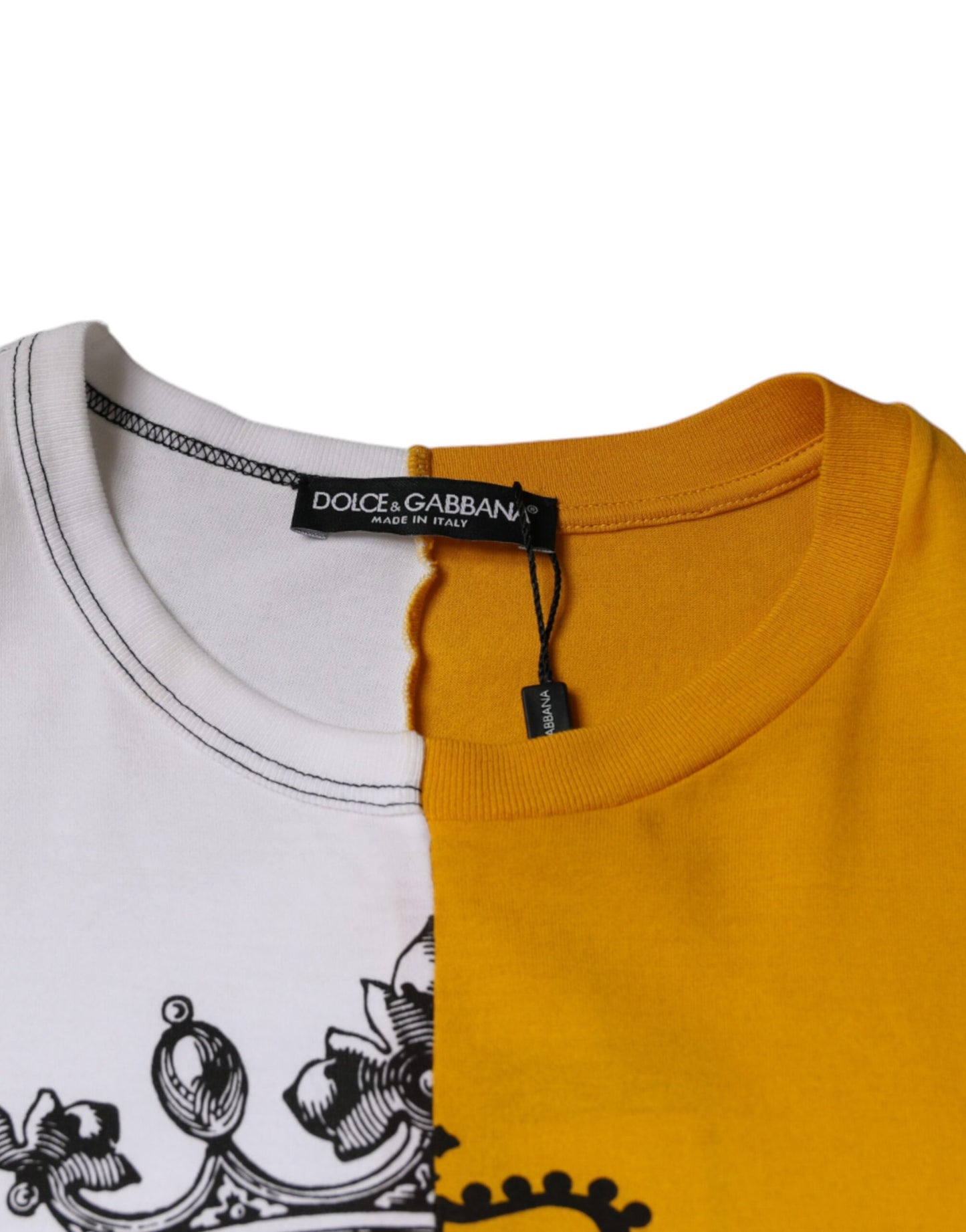 Dolce &amp; Gabbana White Yellow Logo Print Short Sleeve T-shirt