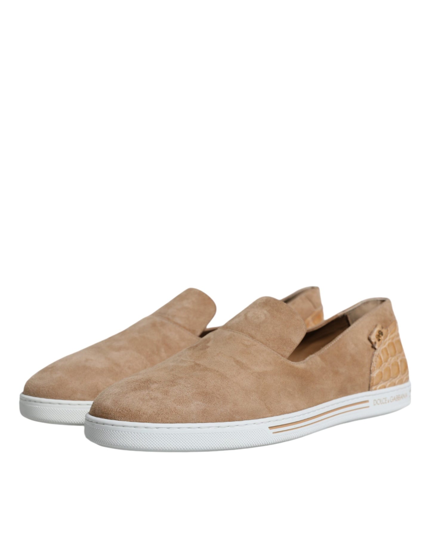 Dolce &amp; Gabbana Beige Suede Caiman Loafers Slippers Shoes