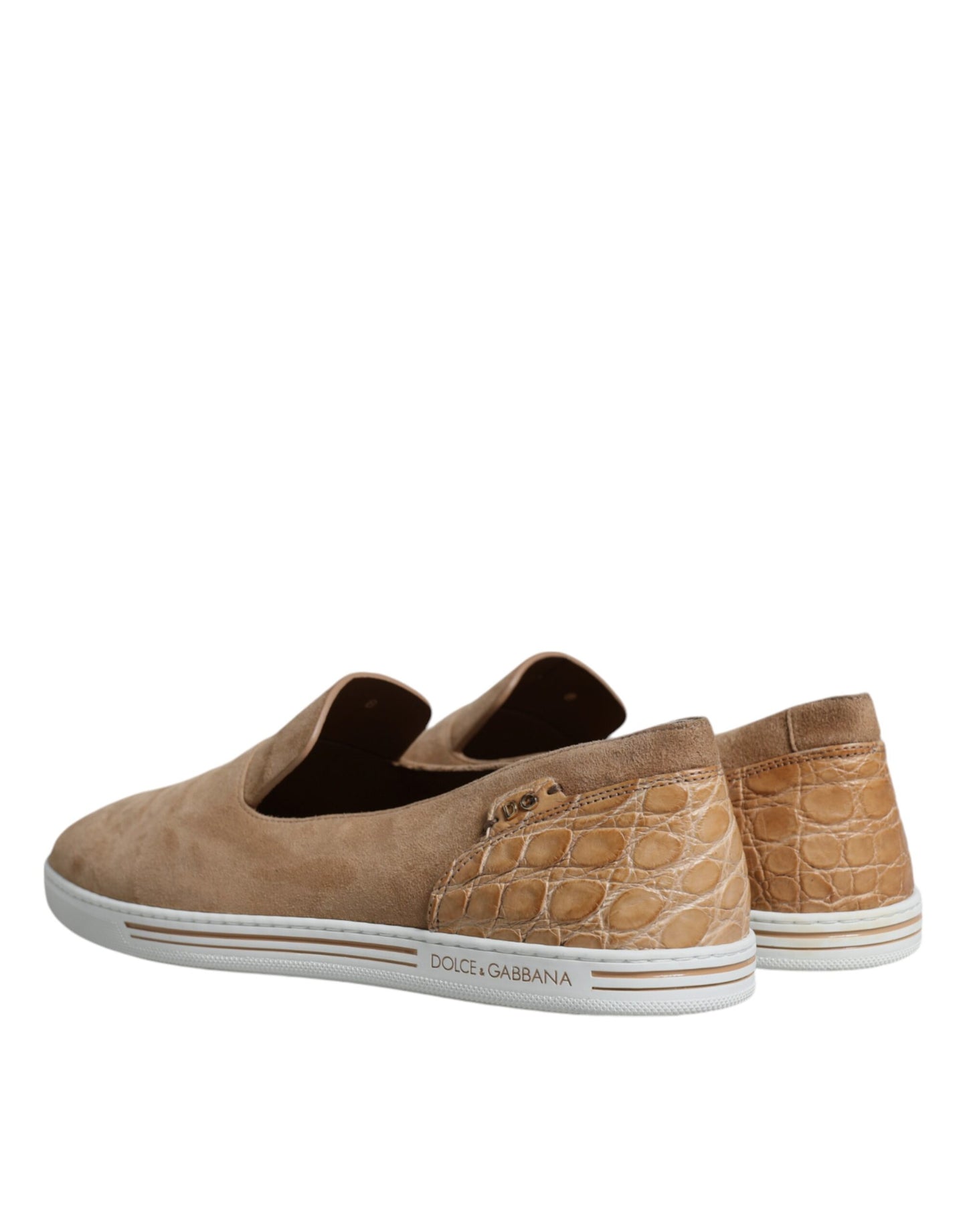 Dolce &amp; Gabbana Beige Suede Caiman Loafers Slippers Shoes