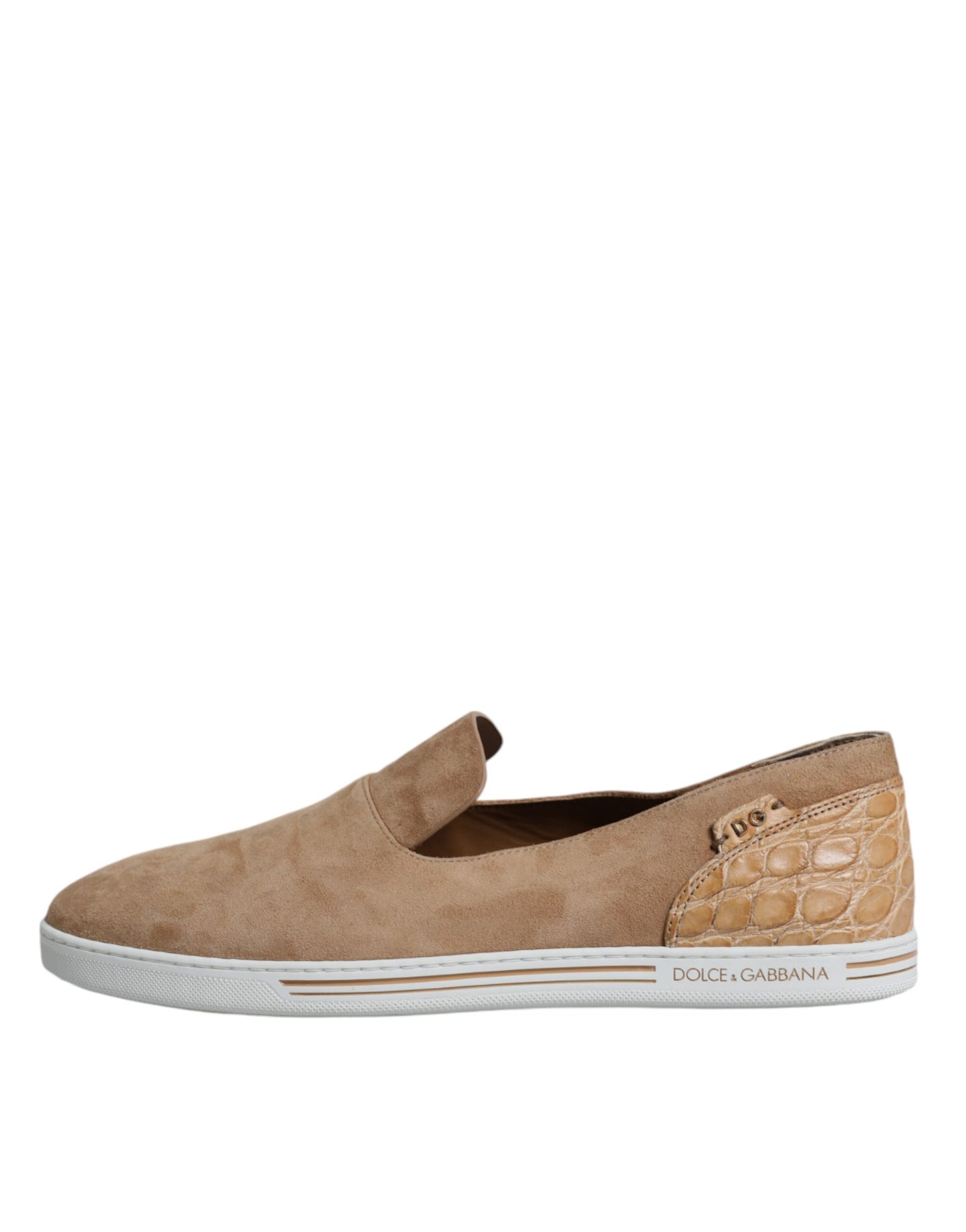 Dolce &amp; Gabbana Beige Suede Caiman Loafers Slippers Shoes
