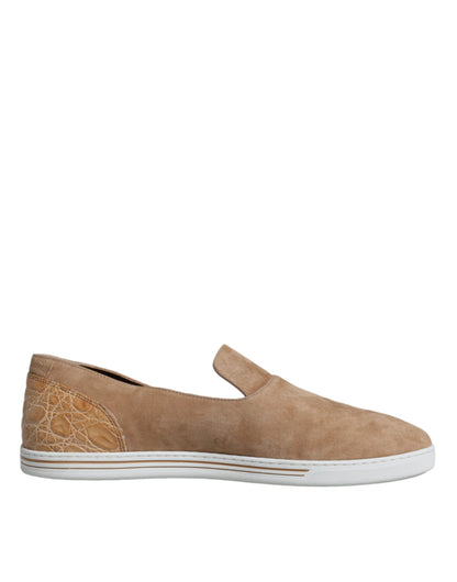 Dolce &amp; Gabbana Beige Suede Caiman Loafers Slippers Shoes