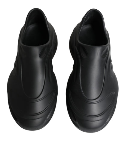 Dolce &amp; Gabbana – Schwarze, folierte Gummi-Toy-Sneaker mit niedrigem Schaft