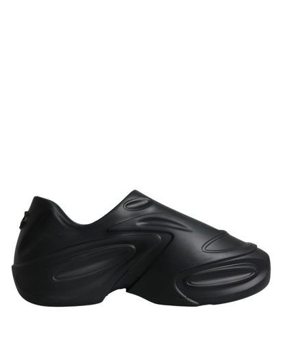 Dolce &amp; Gabbana – Schwarze, folierte Gummi-Toy-Sneaker mit niedrigem Schaft