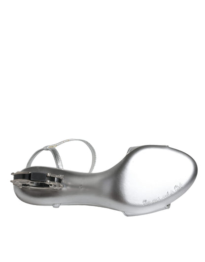 Dolce &amp; Gabbana Silber KEIRA Heels Knöchelriemen Sandalen Schuhe