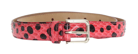 Dolce &amp; Gabbana – Gürtel aus rosa gepunktetem Schlangenleder mit silberner Schnalle