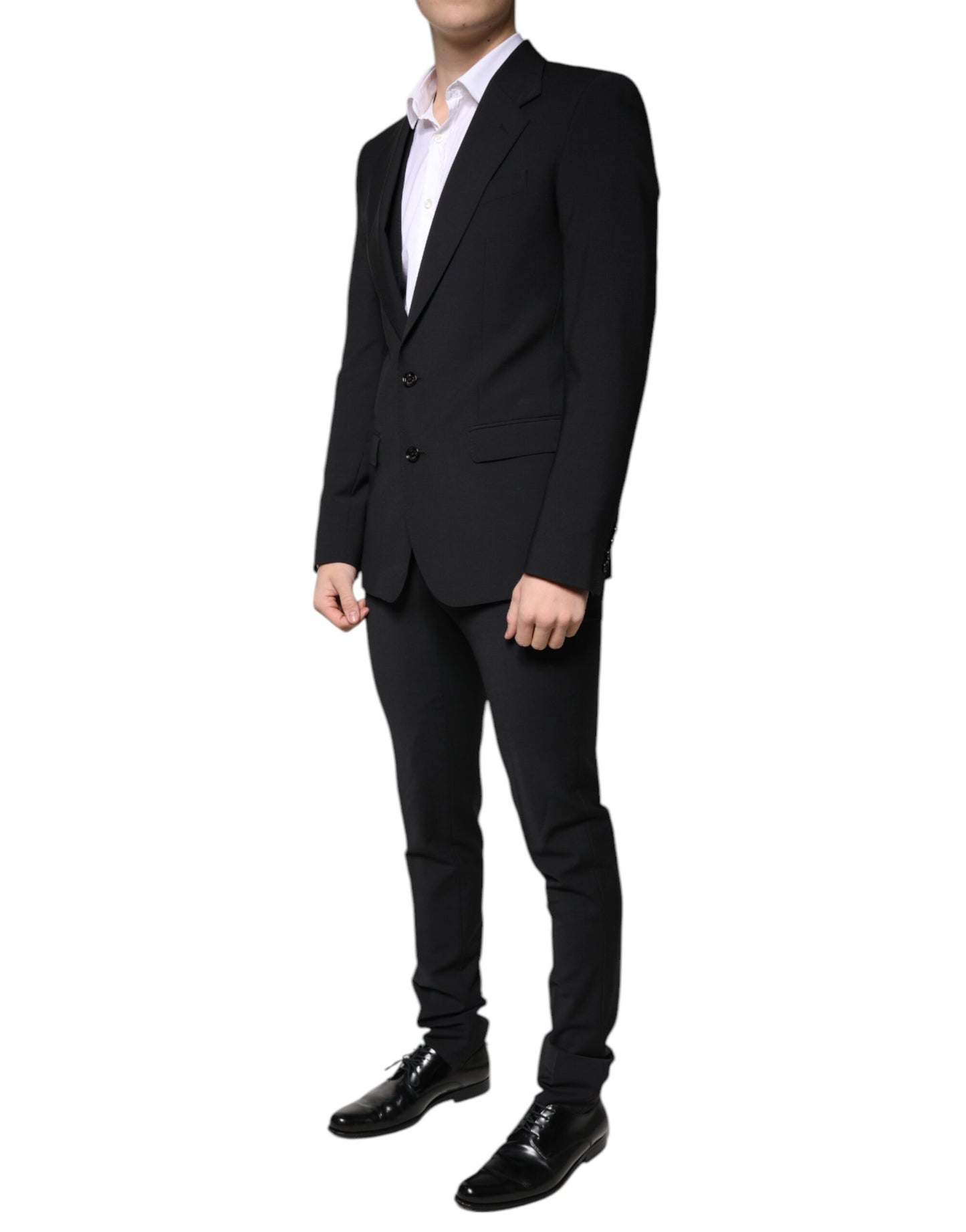 Dolce &amp; Gabbana Black Wool 3 Piece Slim Fit Formal Men Suit
