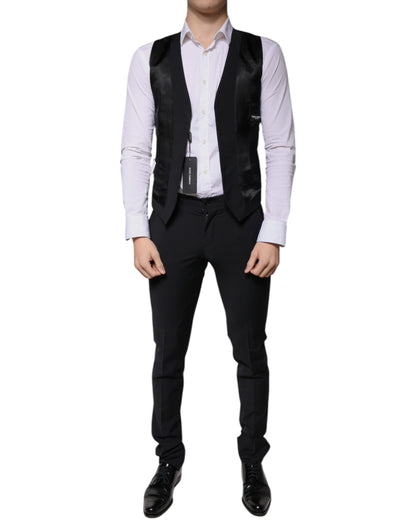 Dolce &amp; Gabbana Black Wool 3 Piece Slim Fit Formal Men Suit