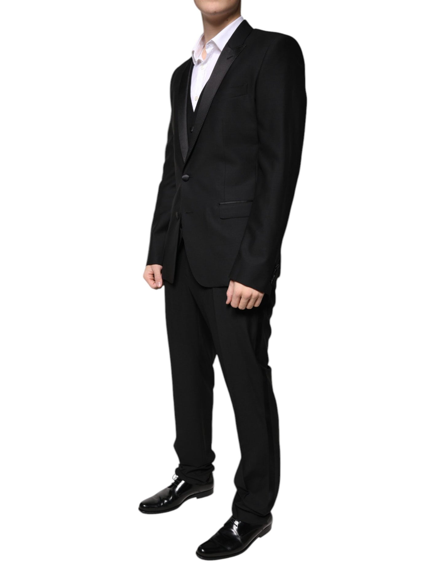 Dolce &amp; Gabbana Black Wool 3 Piece Slim Fit Formal Suit