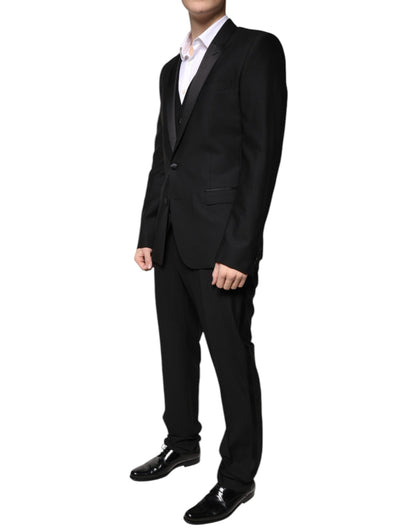 Dolce &amp; Gabbana Black Wool 3 Piece Slim Fit Formal Suit
