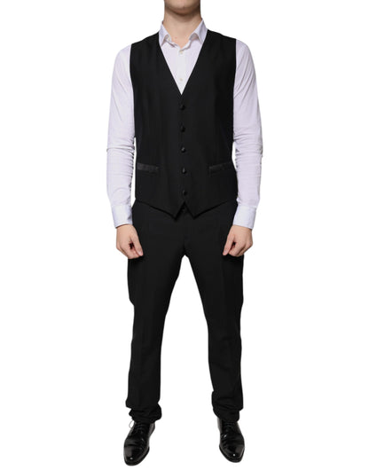 Dolce &amp; Gabbana Black Wool 3 Piece Slim Fit Formal Suit