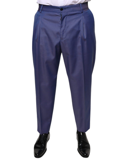 Dolce &amp; Gabbana Blue Wool Tapered Formal Dress Pants