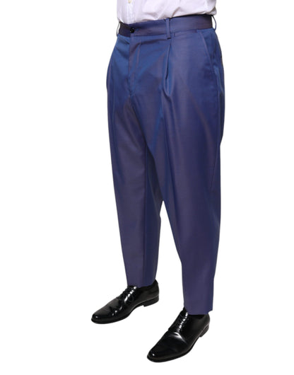 Dolce &amp; Gabbana Blue Wool Tapered Formal Dress Pants