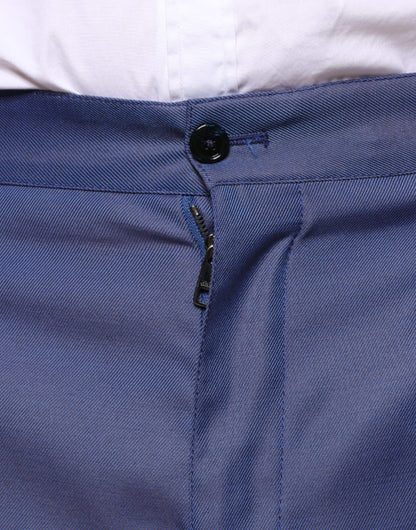 Dolce &amp; Gabbana Blue Wool Tapered Formal Dress Pants