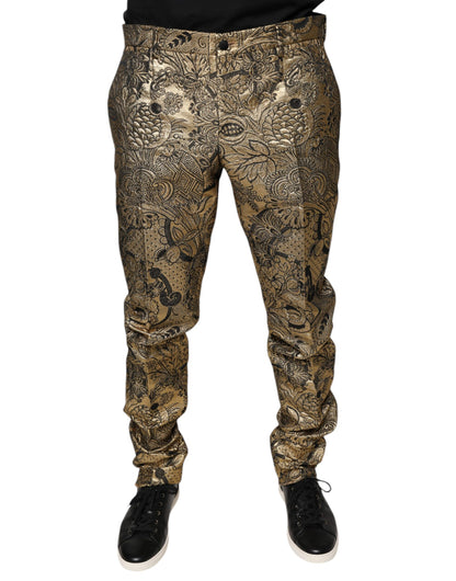 Dolce &amp; Gabbana Gold Floral Jacquard Men Dress Pants