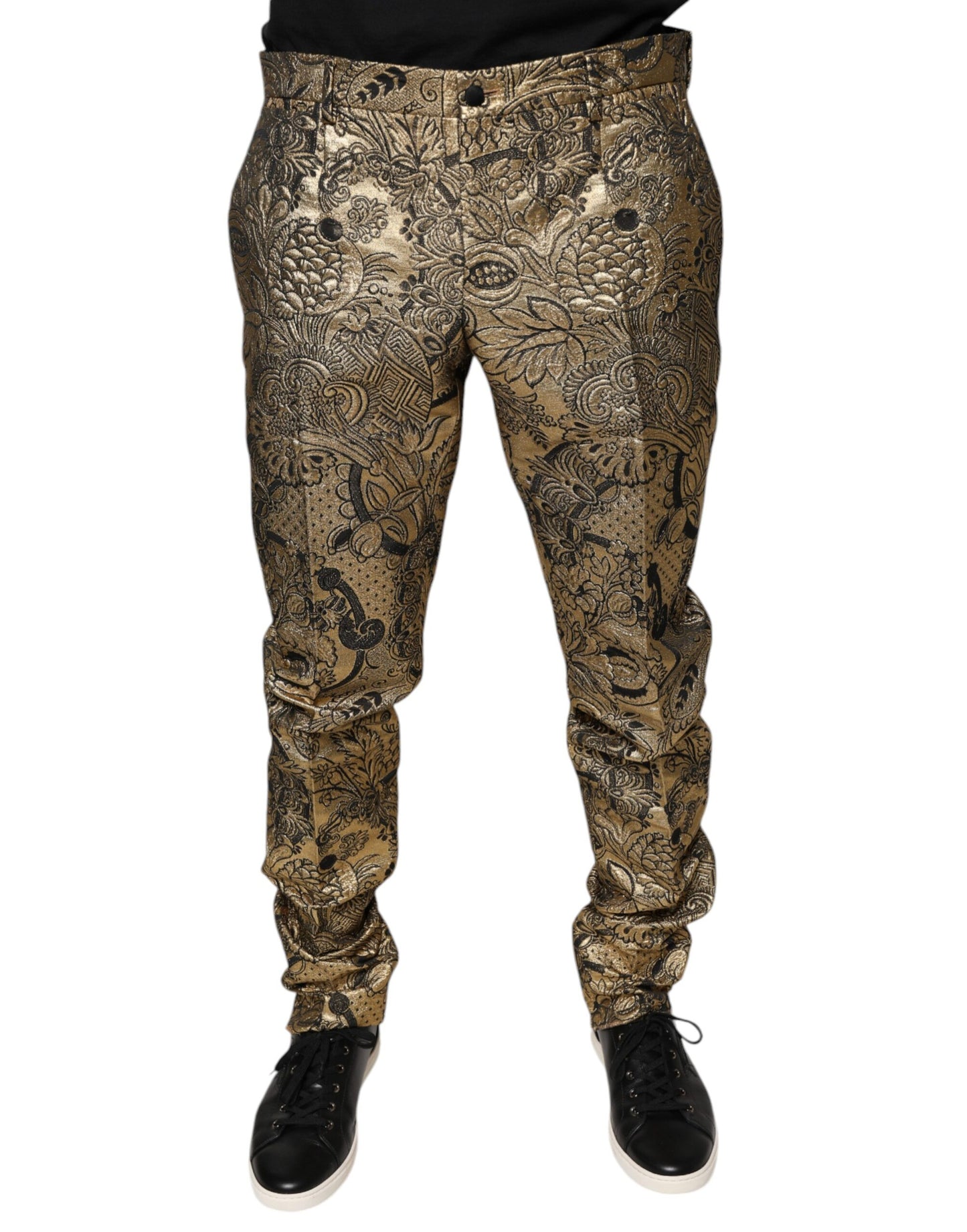 Dolce &amp; Gabbana Gold Floral Jacquard Men Dress Pants