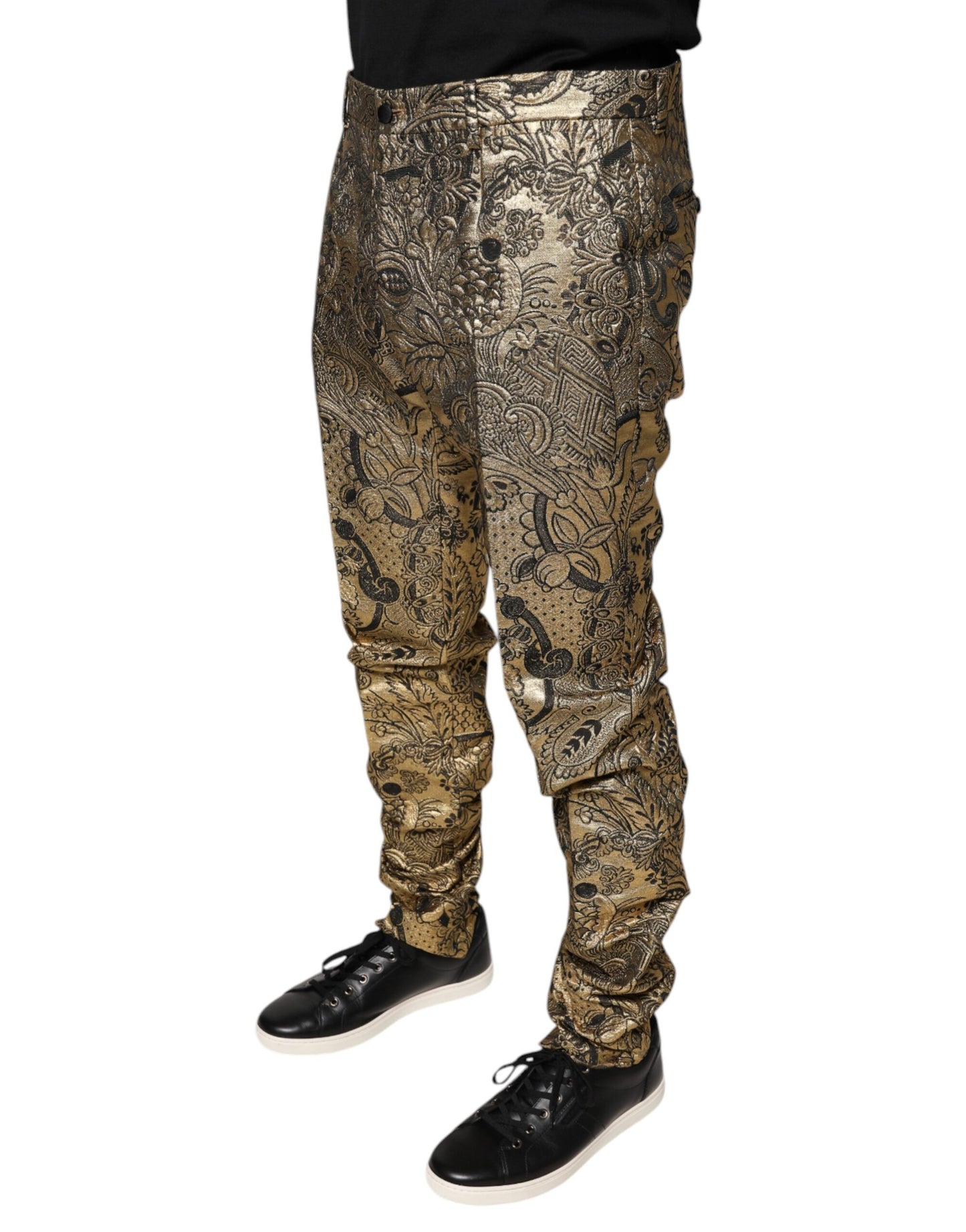 Dolce &amp; Gabbana Gold Floral Jacquard Men Dress Pants