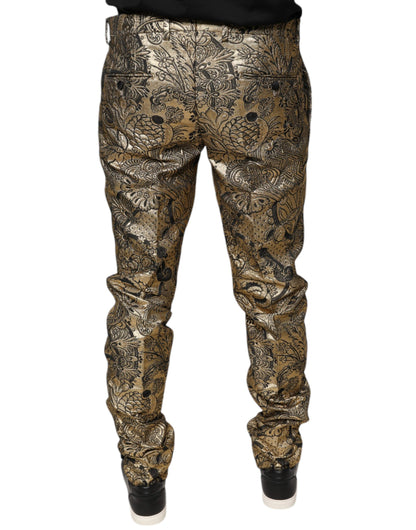 Dolce &amp; Gabbana Gold Floral Jacquard Men Dress Pants