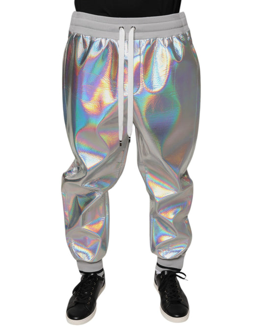 Dolce &amp; Gabbana Silver Iridescent Men Jogger Sweatpants Pants