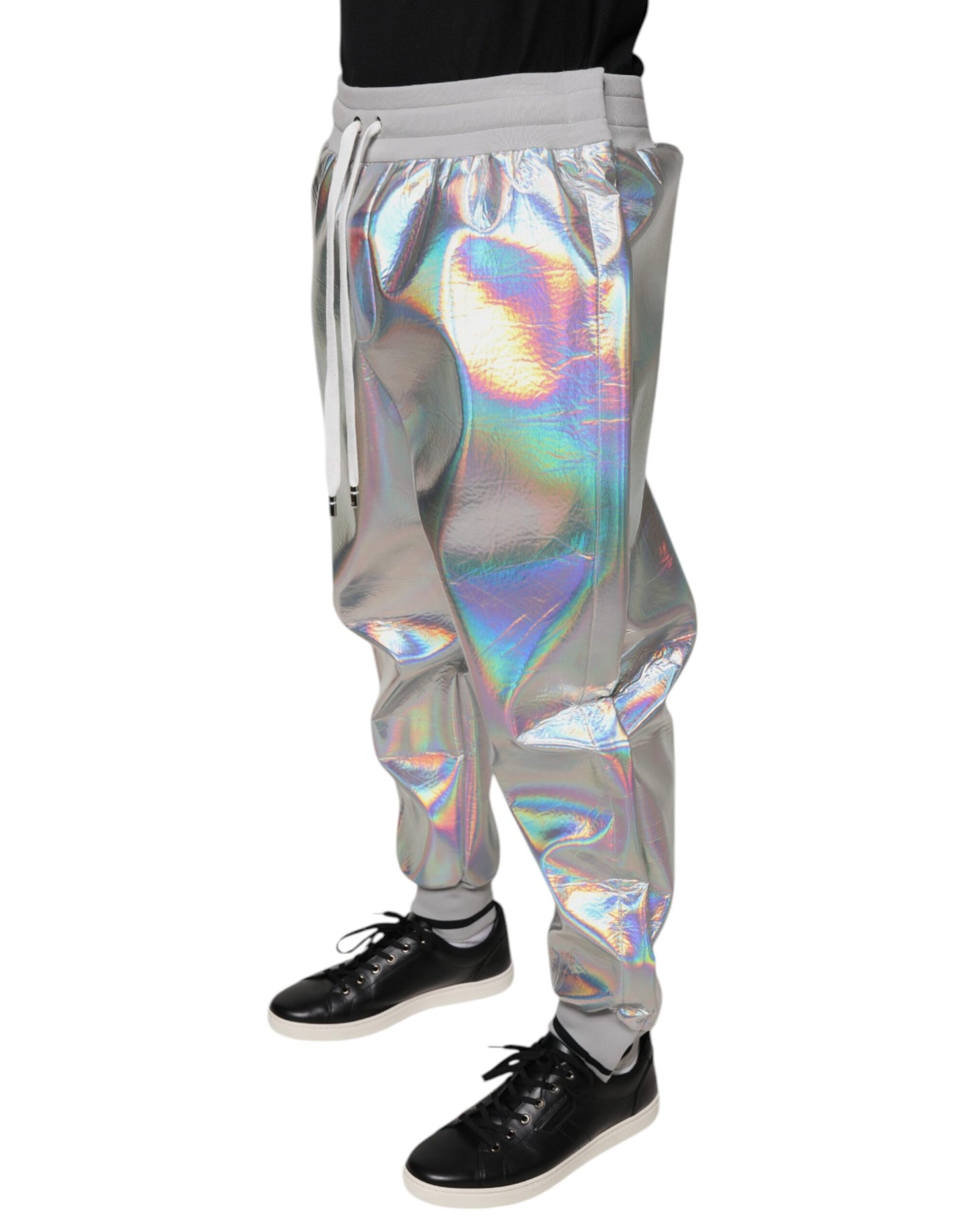Dolce &amp; Gabbana Silver Iridescent Men Jogger Sweatpants Pants