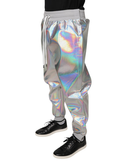 Dolce &amp; Gabbana Silver Iridescent Men Jogger Sweatpants Pants