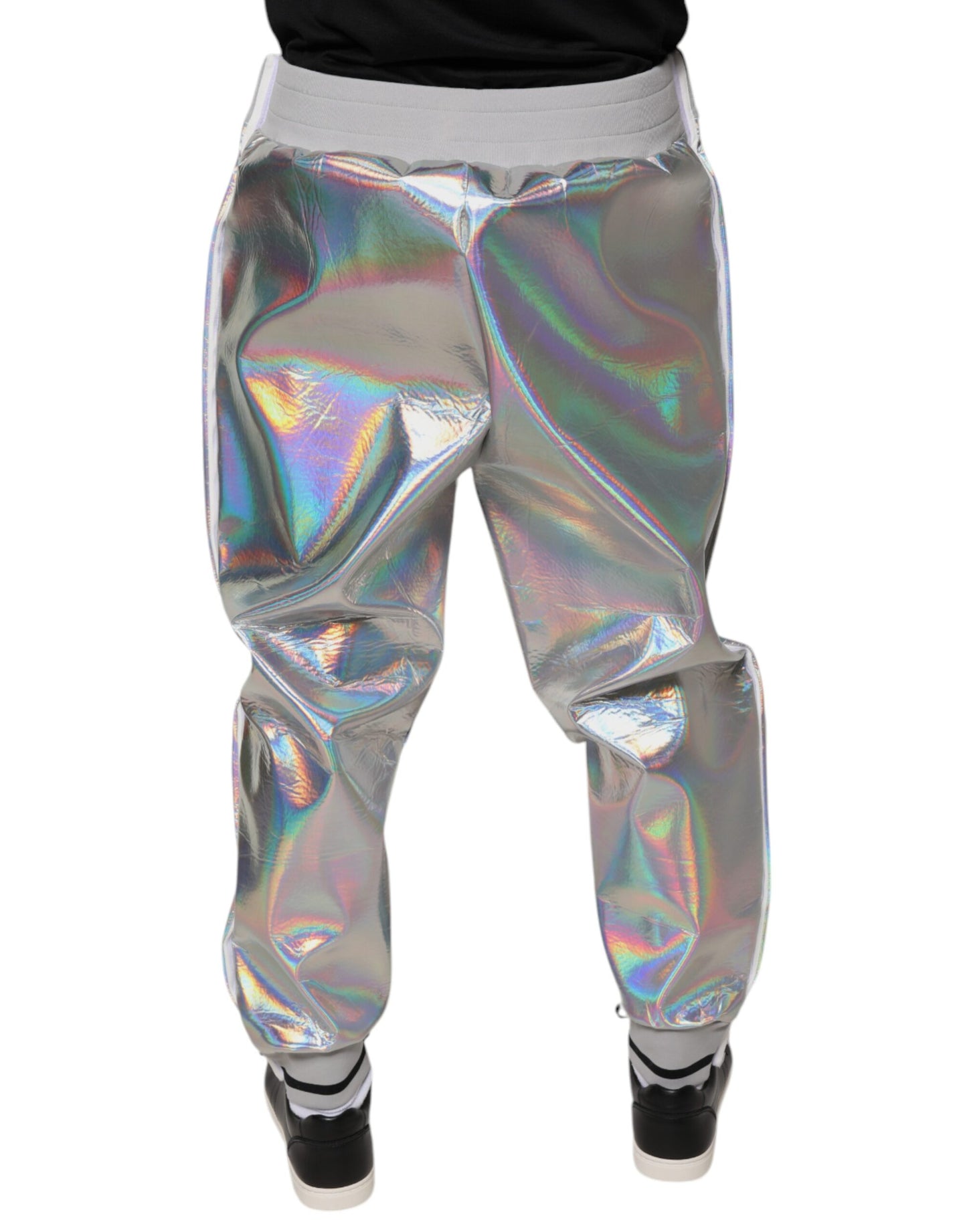Dolce &amp; Gabbana Silver Iridescent Men Jogger Sweatpants Pants