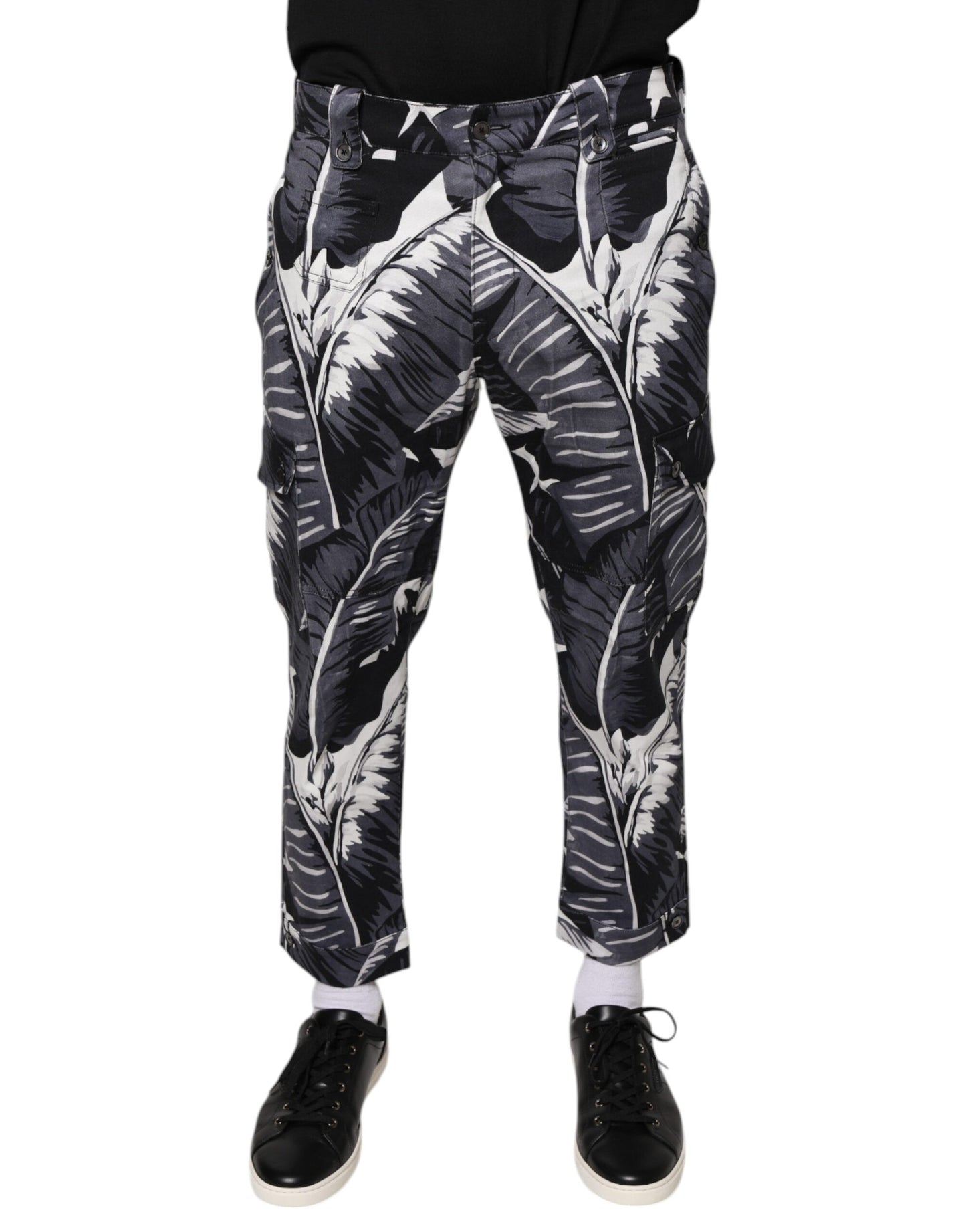 Dolce &amp; Gabbana Gray Banana Leaf Cotton Stretch Capri Pants