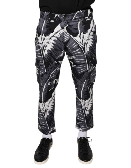 Dolce &amp; Gabbana Gray Banana Leaf Cotton Stretch Capri Pants