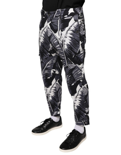 Dolce &amp; Gabbana Gray Banana Leaf Cotton Stretch Capri Pants