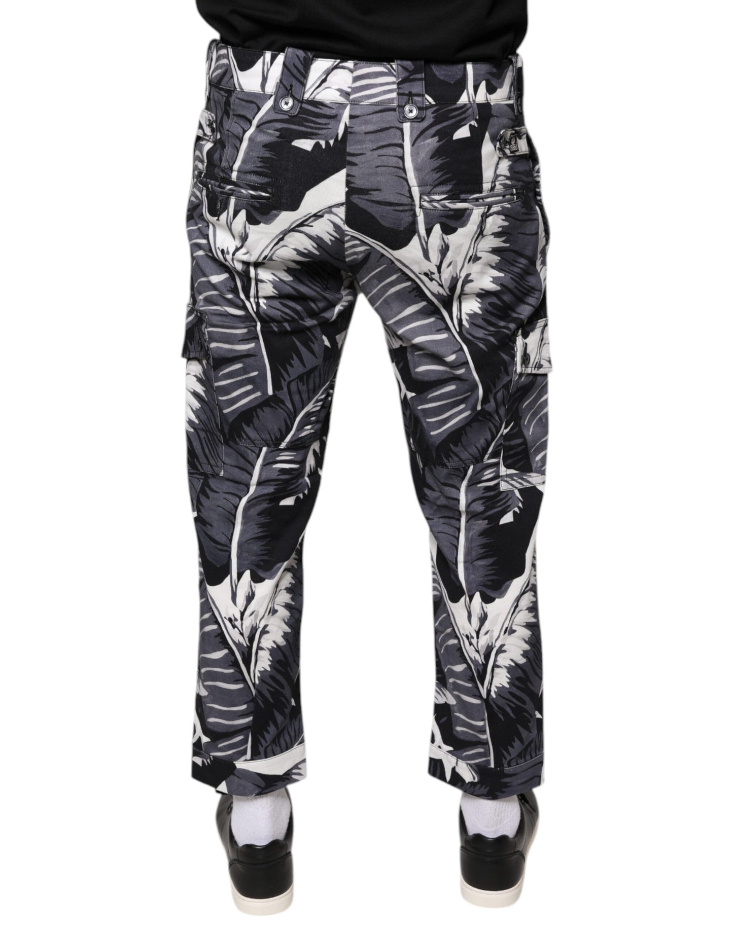 Dolce &amp; Gabbana Gray Banana Leaf Cotton Stretch Capri Pants