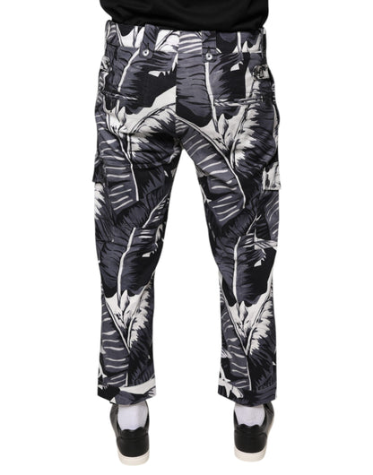 Dolce &amp; Gabbana Gray Banana Leaf Cotton Stretch Capri Pants
