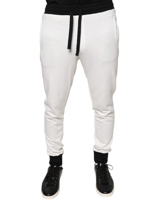 Dolce &amp; Gabbana White Cotton Slim Men Jogger Sweatpants Pants