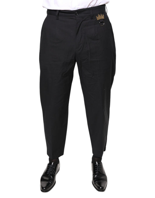 Dolce &amp; Gabbana Schwarze Anzughose aus Baumwolle mit Krone