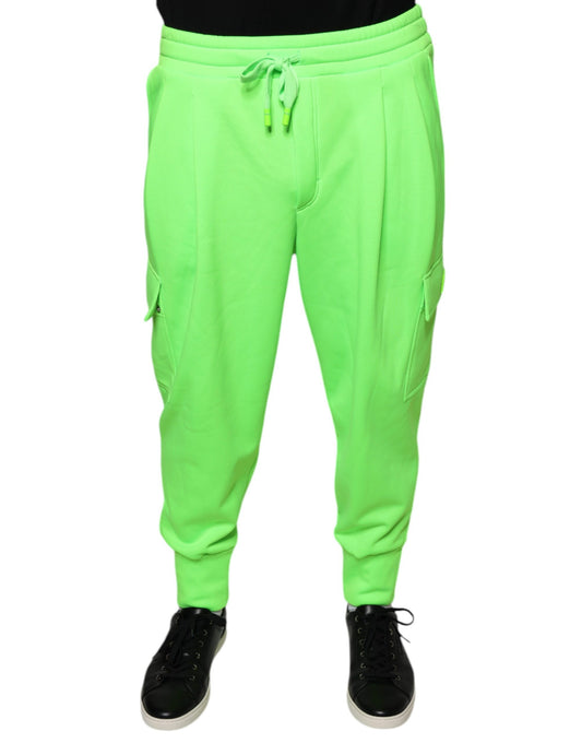 Dolce &amp; Gabbana Neon Green Polyester Cargo Jogger Sweatpants Pants