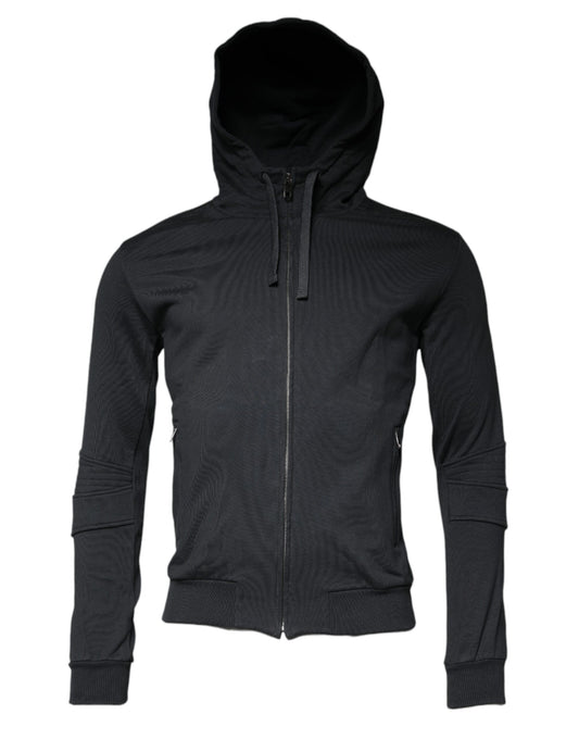 Dolce &amp; Gabbana Black Cotton Hooded Men Full Zip Sweater