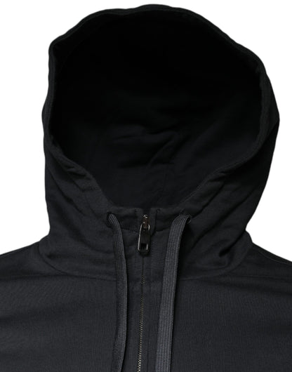 Dolce &amp; Gabbana – Schwarzer Herrenpullover aus Baumwolle mit Kapuze und durchgehendem Reißverschluss