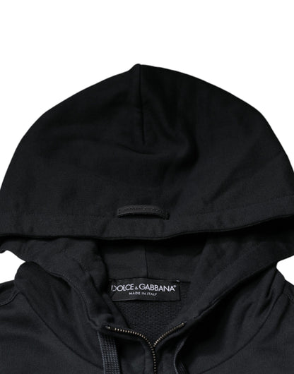 Dolce &amp; Gabbana – Schwarzer Herrenpullover aus Baumwolle mit Kapuze und durchgehendem Reißverschluss