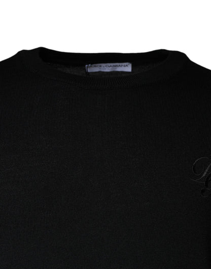 Dolce &amp; Gabbana – Schwarzer Pullover aus Wollstrick mit Rundhalsausschnitt